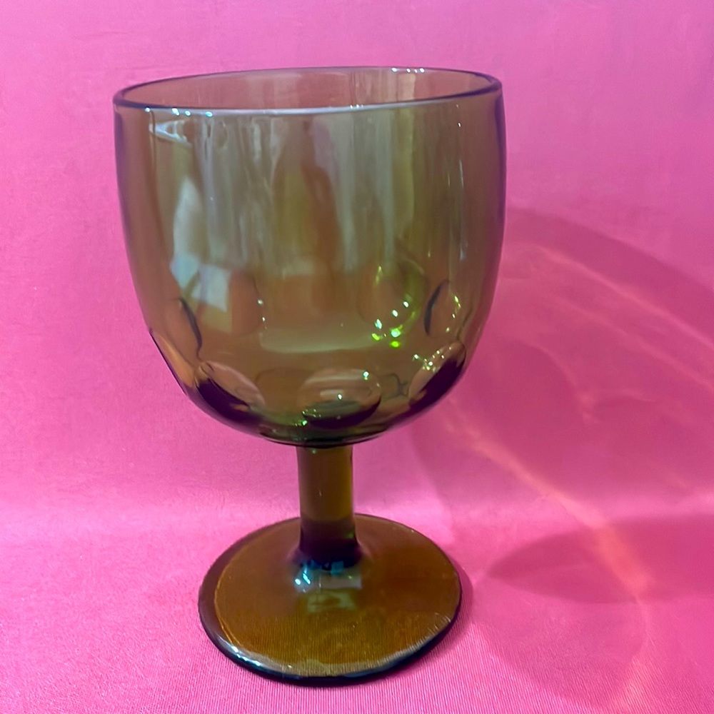 Bartlett Collins Green Thumbprint Water Wine Goblet Barware Glass - C1020